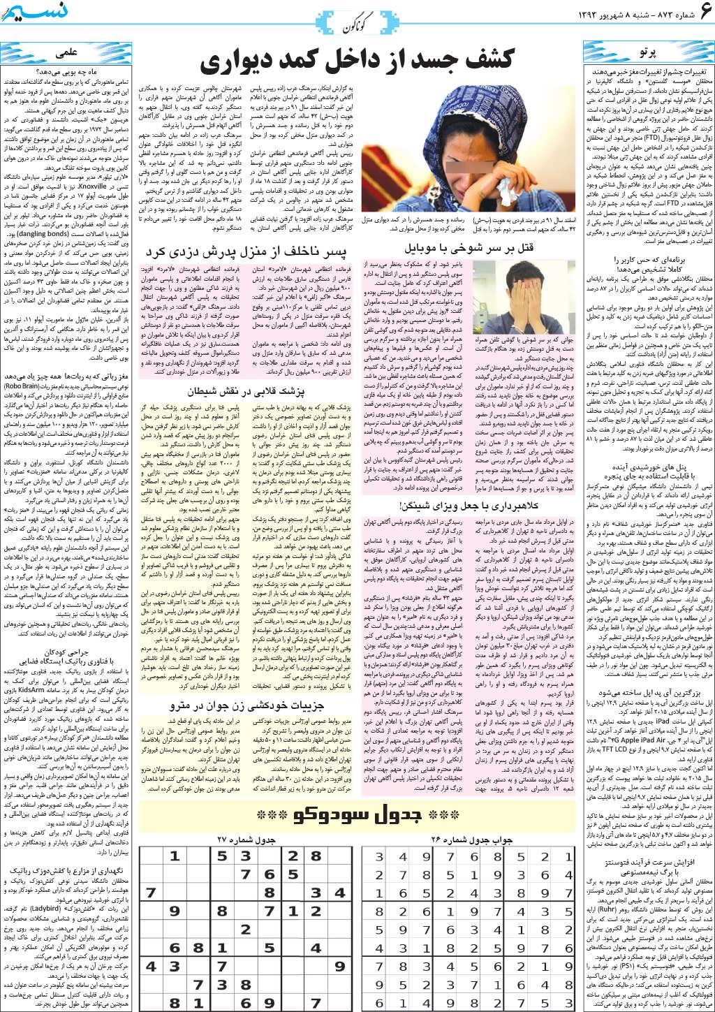 صفحه گوناگون روزنامه نسیم شماره 873